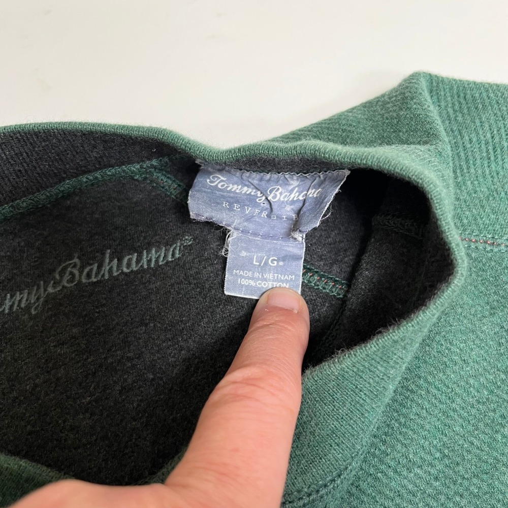 Tommy Bahama Mens Reversible Sweatshirt Green Charcoal Grey Cotton Pullover L - Picture 5 of 16
